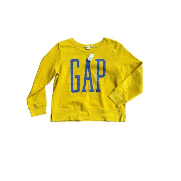 GAP Logo Crewneck Sweatshirt Yellow Blue Logo Lettering Sz Medium NWT - Picture 1 of 4